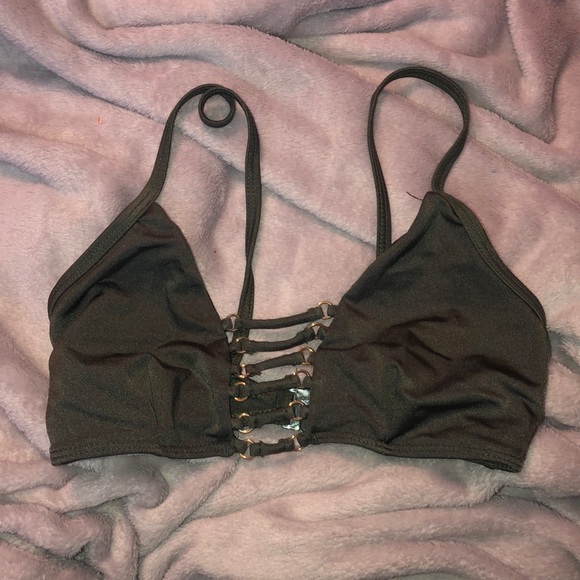 Khaki green strappy bikini top. - Picture 4 of 8